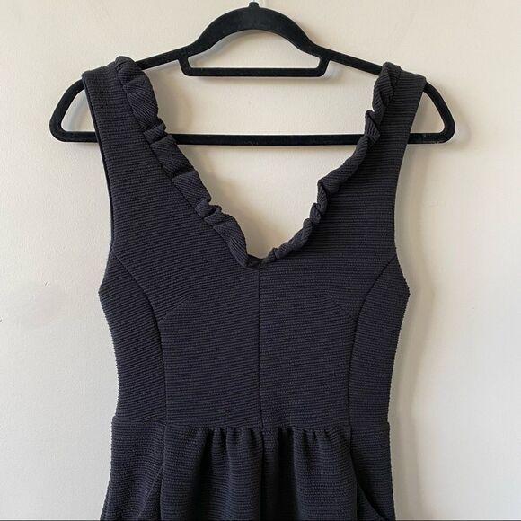 Anthropologie-Maeve Ruffled Ottoman Ribbed V Neck Black Dress (Size:XS) - Picture 4 of 14